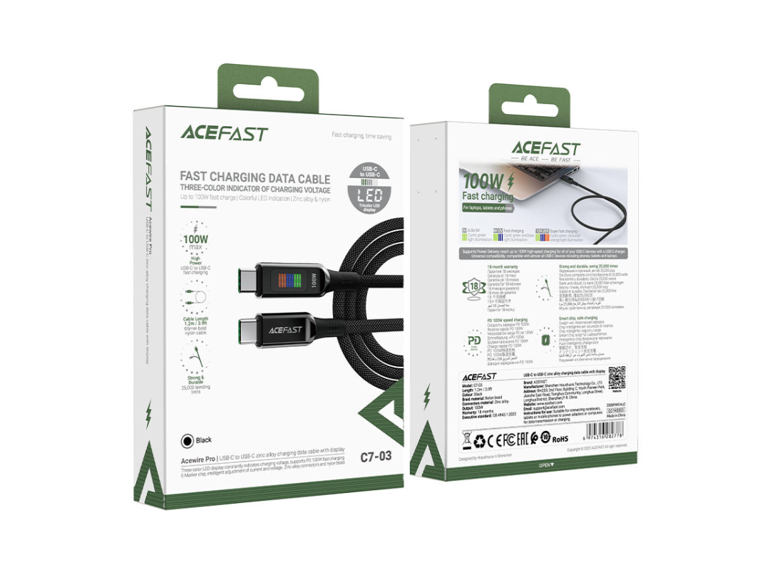 ACEFAST C7-03 USB-C to USB-C 100W Charging Cable - Fast & Durable ACEFAST C7-03 USB-C to USB-C 100W Charging Cable - Fast & Durable